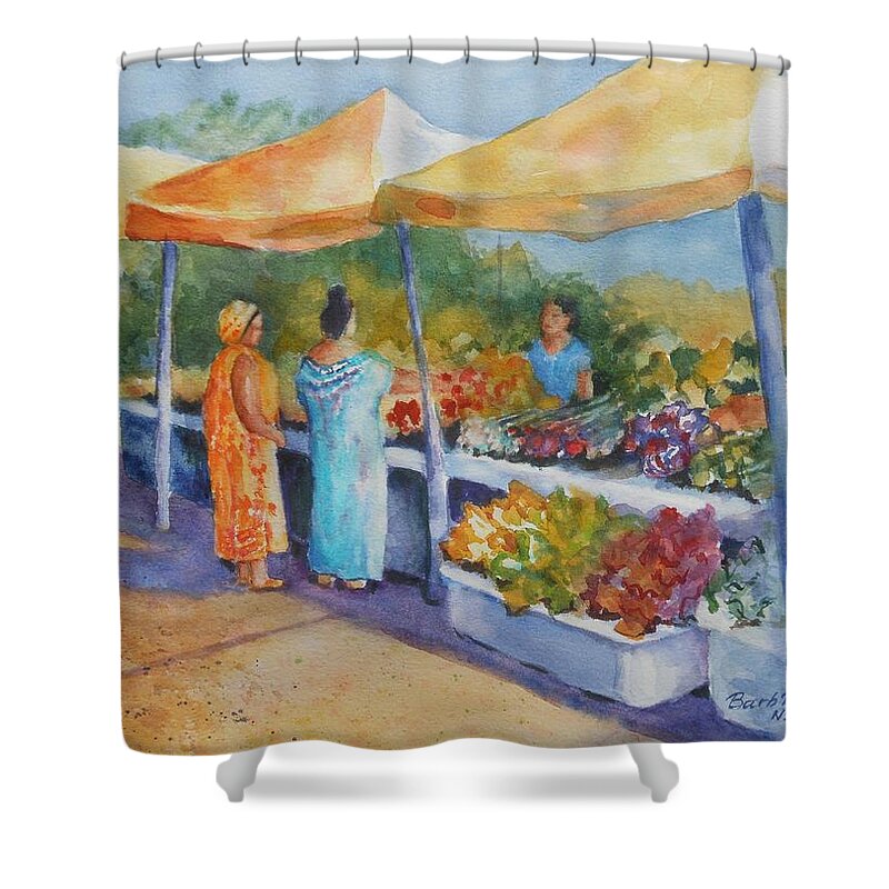 Market Shower Curtain featuring the painting University Avenue Market by Barbara Parisien
