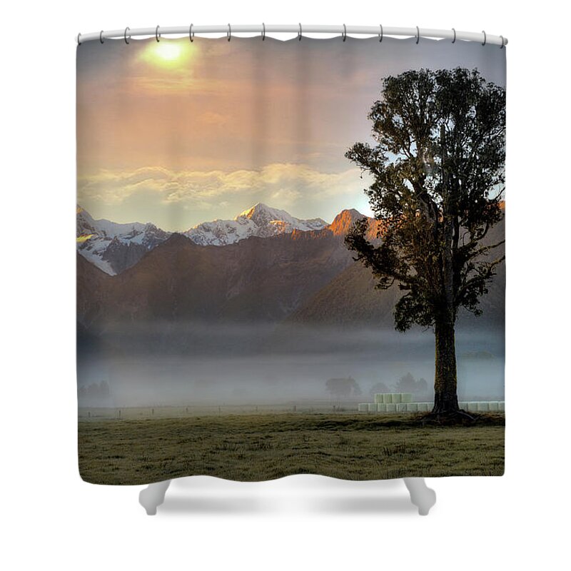 Tranquility Shower Curtain featuring the photograph Morning Mist #1 by Photo Art By Mandy