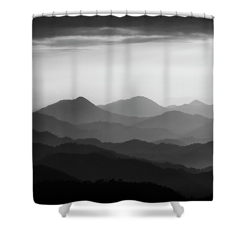 Scenics Shower Curtain featuring the photograph Morning Mountain Layers #1 by Photography By Stephen Cairns