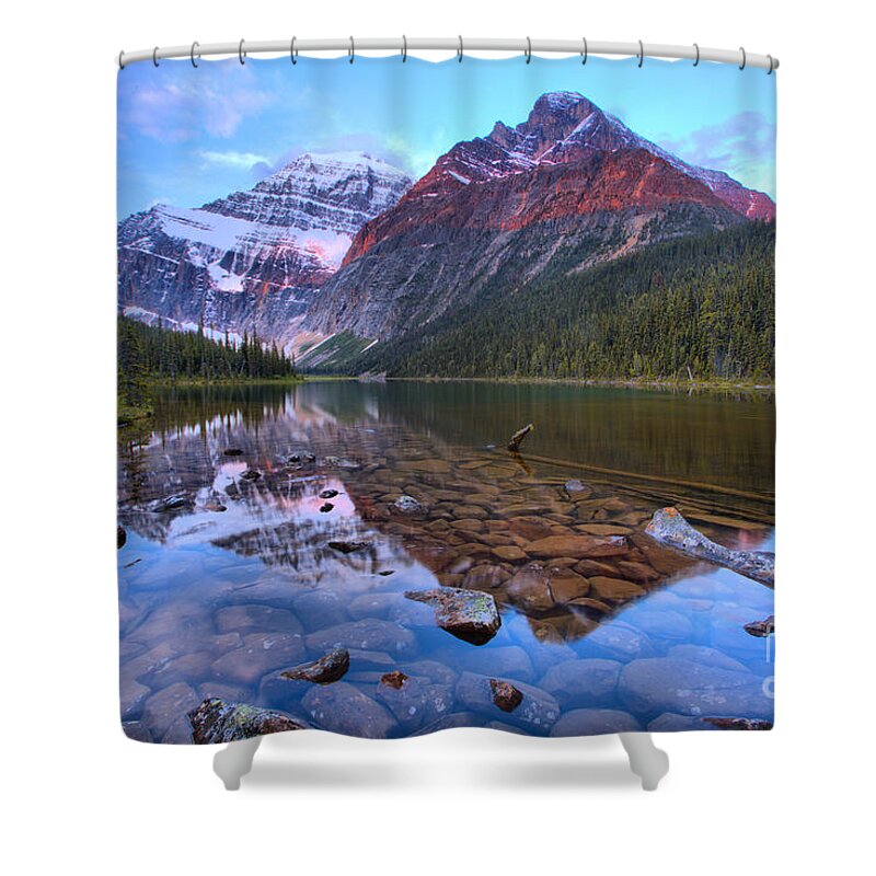 Cavell Shower Curtain featuring the photograph Mt. Edith Cavell 2019 Sunrise Reflections by Adam Jewell