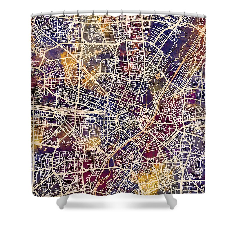 Munich Shower Curtain featuring the digital art Munich Germany City Map #1 by Michael Tompsett