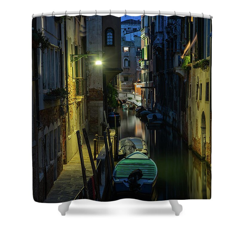 Venice Shower Curtain featuring the photograph Night walk in Venice #1 by Jaroslaw Blaminsky