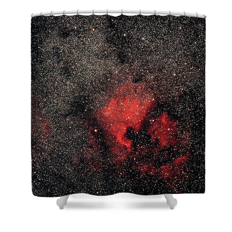 Black Color Shower Curtain featuring the photograph North America Nebula And Pelican Nebula #1 by Imagenavi
