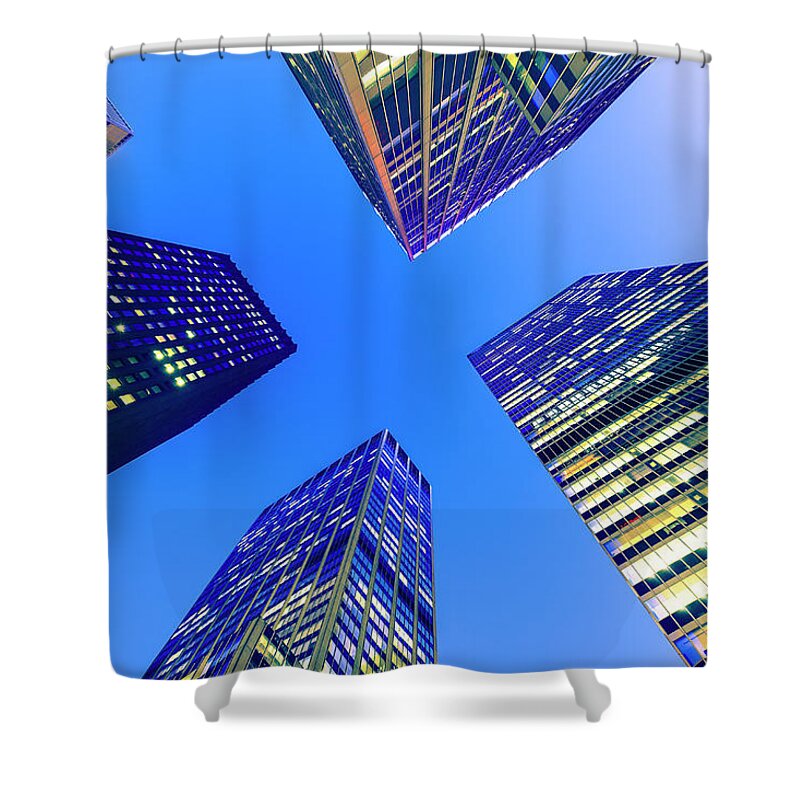 Majestic Shower Curtain featuring the photograph Office Buildings At Night #1 by Fred Froese