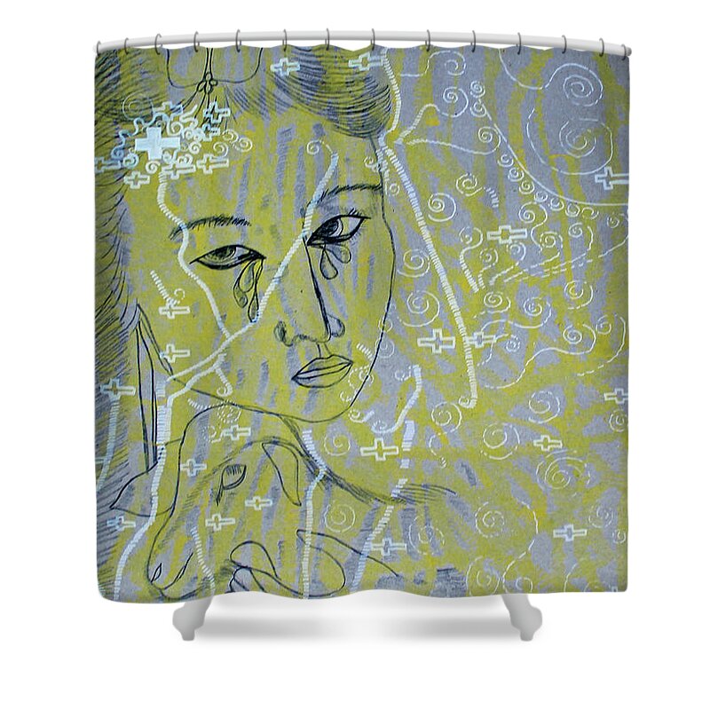 Jesus Christ Shower Curtain featuring the painting Our Lady of Asia Mary Mother of Jesus Christ Divine Shepherdess #1 by Gloria Ssali