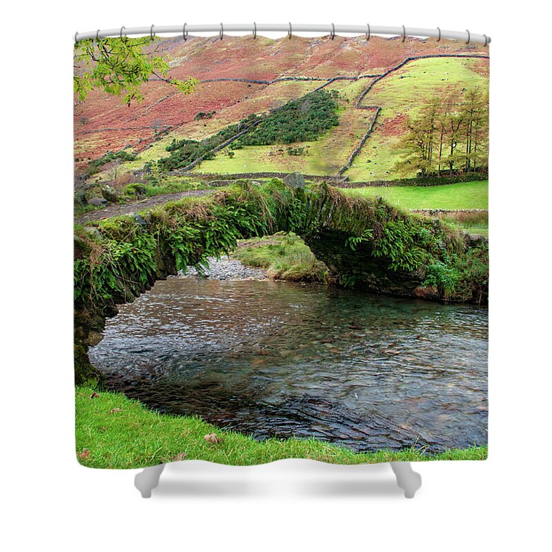 Wasdale Head Shower Curtain featuring the mixed media Packhorse Bridge by Smart Aviation