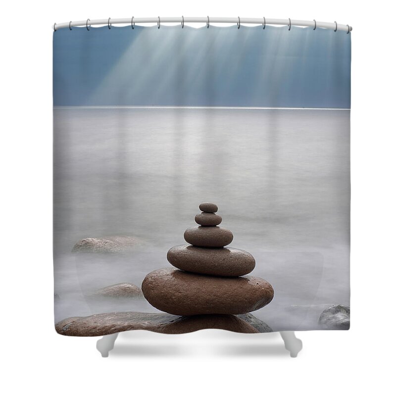 Tranquility Shower Curtain featuring the photograph Pebbles, Kimmeridge Bay, Dorset, Uk #1 by Travelpix Ltd