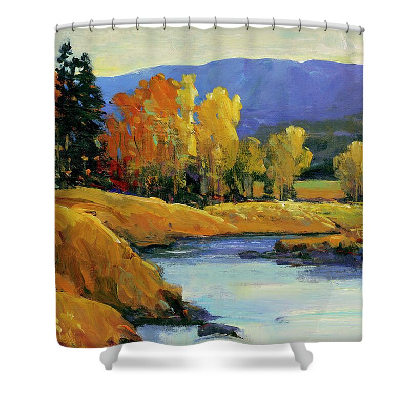 Landscapes Shower Curtain featuring the painting Purple Mountain View II by Tim Otoole