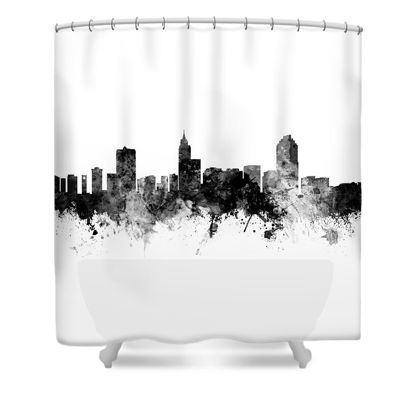Raleigh Shower Curtain featuring the digital art Raleigh North Carolina Skyline Panoramic by Michael Tompsett