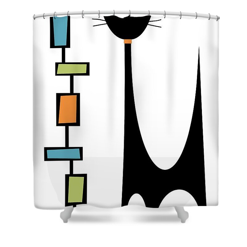 Atomic Cat Shower Curtain featuring the digital art Rectangle Cat by Donna Mibus
