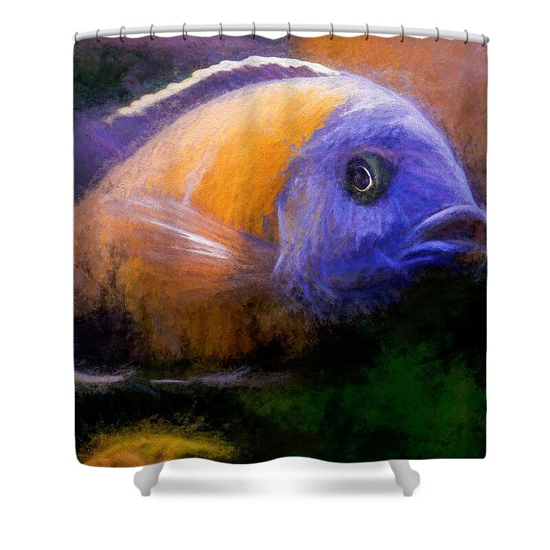 African Cichlid Shower Curtain featuring the digital art Red Fin Borleyi Cichlid #1 by Don Northup