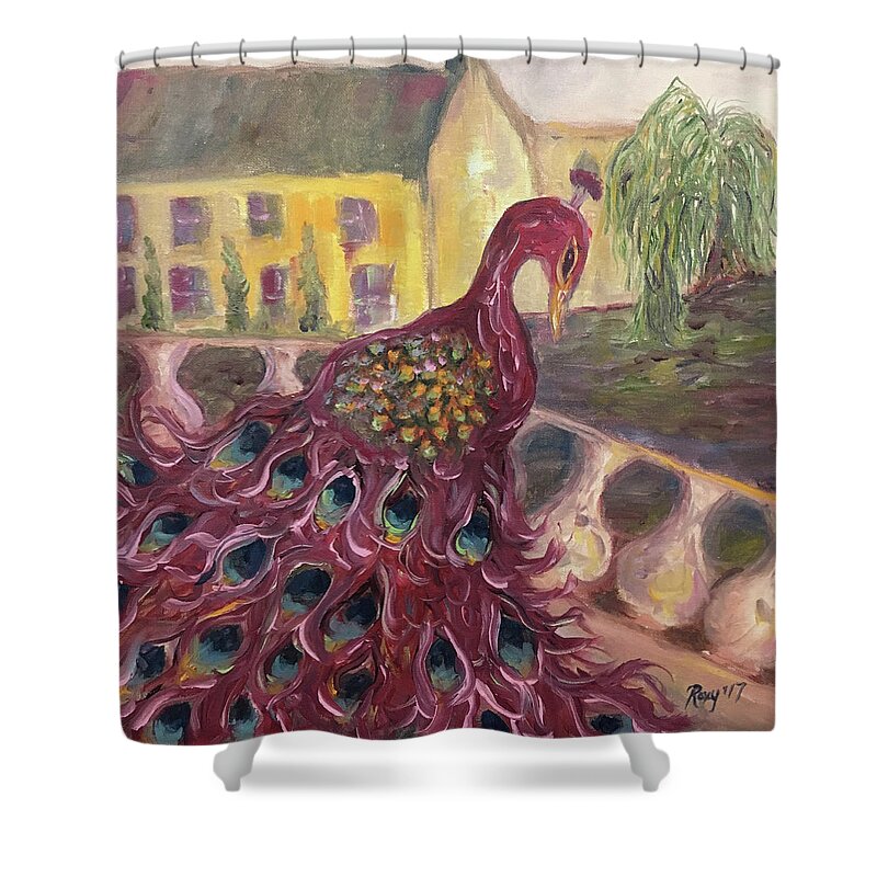 Peacock Shower Curtain featuring the painting Resident Menace #1 by Roxy Rich