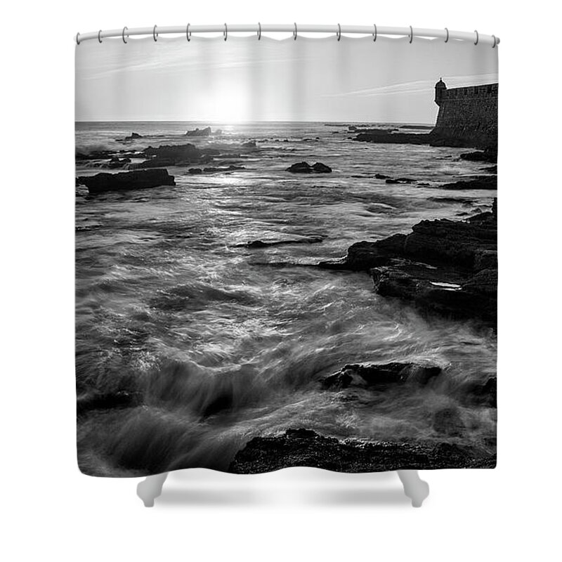 Sky Shower Curtain featuring the photograph Rising Tide Saint Sebastian Castle Cadiz Spain by Pablo Avanzini