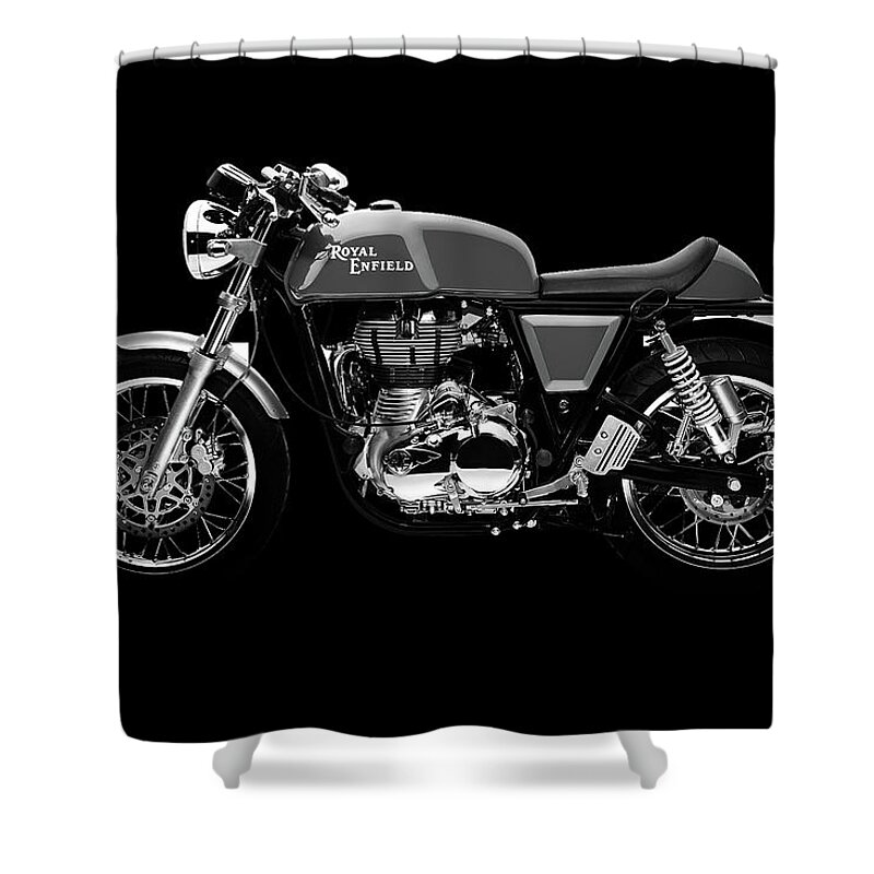 Royal Enfield Shower Curtain featuring the mixed media Royal Enfield Continental GT by Smart Aviation