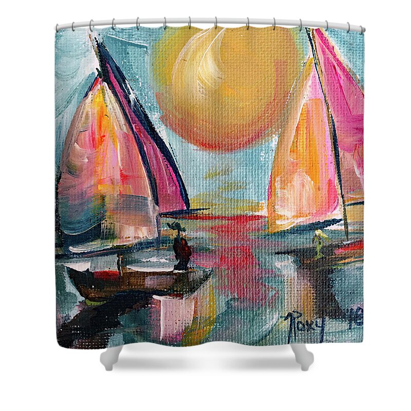 Harbor Shower Curtain featuring the painting Sail away with me by Roxy Rich
