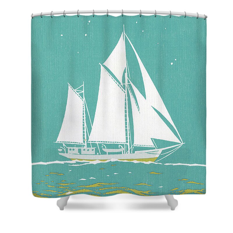 Activity Shower Curtain featuring the drawing Sailing Ship #1 by CSA Images