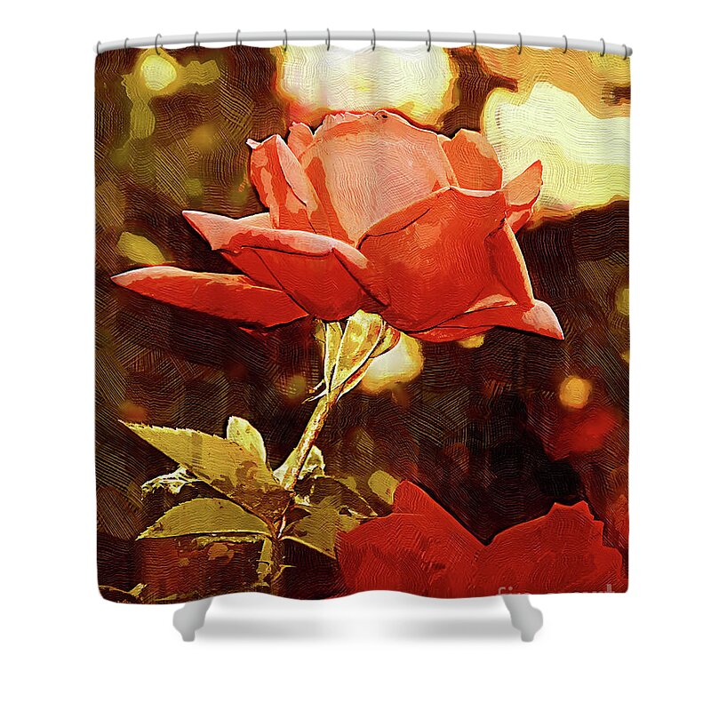 Rose Shower Curtain featuring the digital art Single Rose Bloom In Gothic by Kirt Tisdale