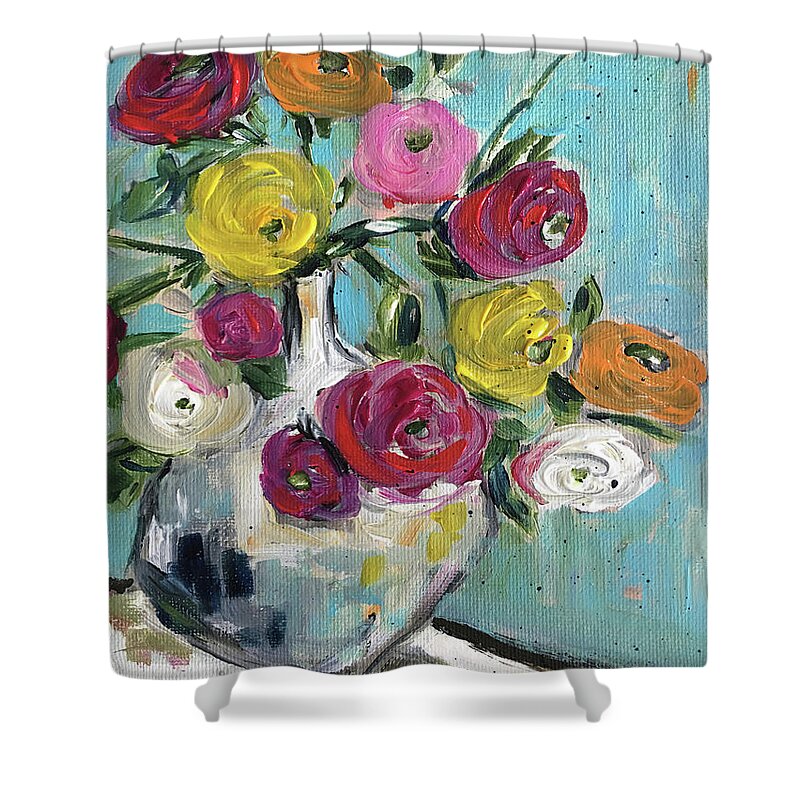 Ranunculas Shower Curtain featuring the painting Smiling Ranunculas #2 by Roxy Rich