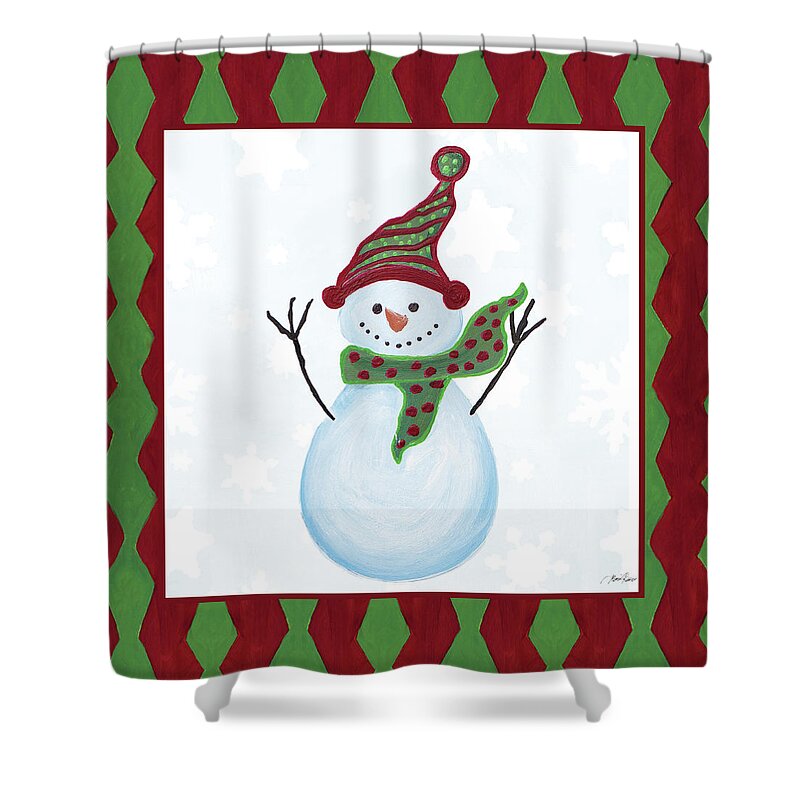 Snowman Shower Curtain featuring the painting Snowman Zig Zag Square I by Gina Ritter