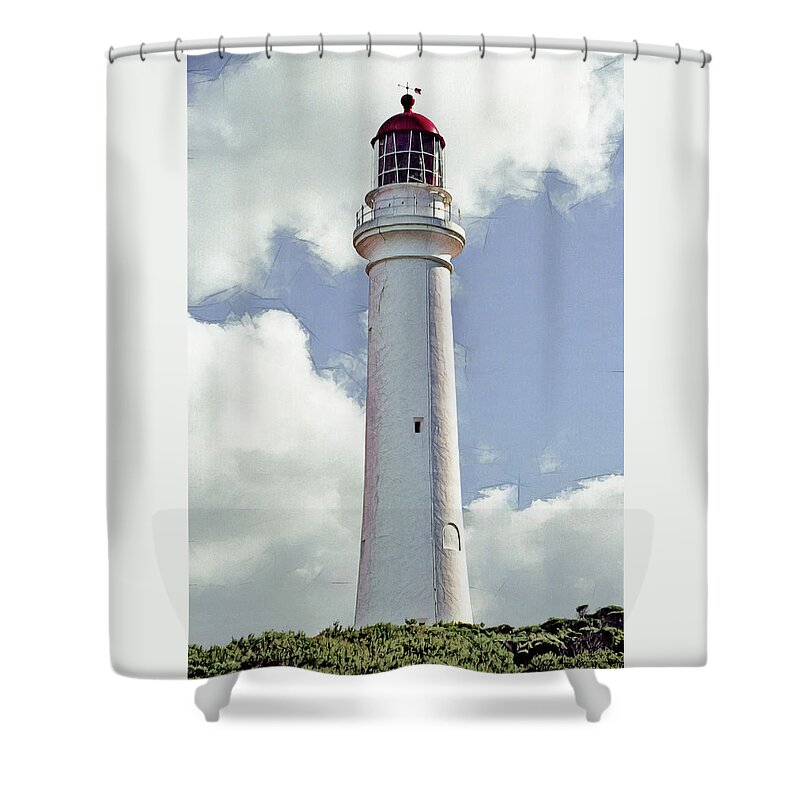  Landscape Shower Curtain featuring the digital art Split Point Lighthouse by Dennis Lundell