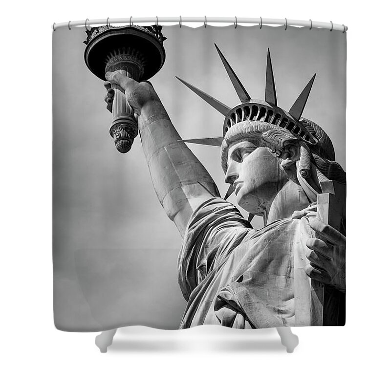 Estock Shower Curtain featuring the digital art Statue Of Liberty, Nyc #1 by Olimpio Fantuz