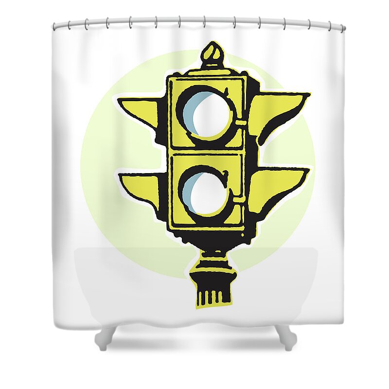 Automotive Shower Curtain featuring the drawing Stop Light with Two Lights #1 by CSA Images