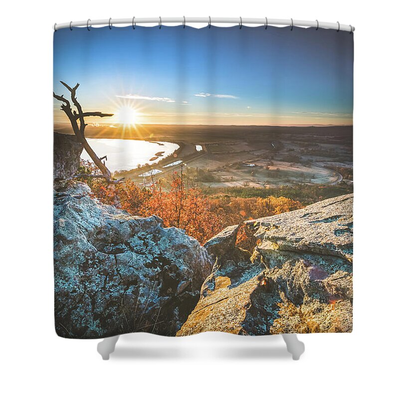 Petit Jean State Park Shower Curtain featuring the photograph Sunrise over the Arkansas River #1 by Mati Krimerman