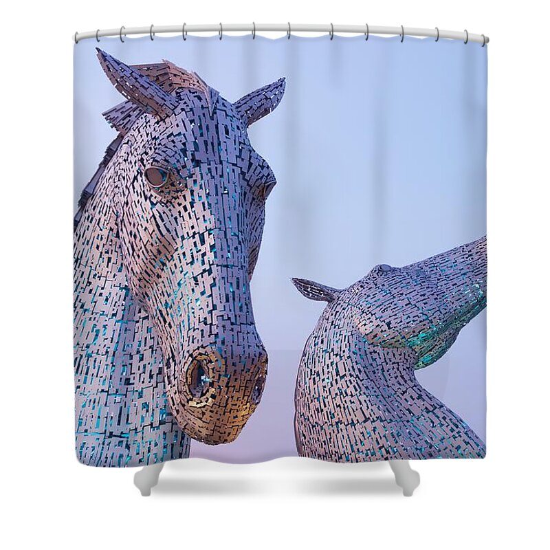 The Kelpies Shower Curtain featuring the photograph Sunset at the Kelpies #1 by Stephen Taylor
