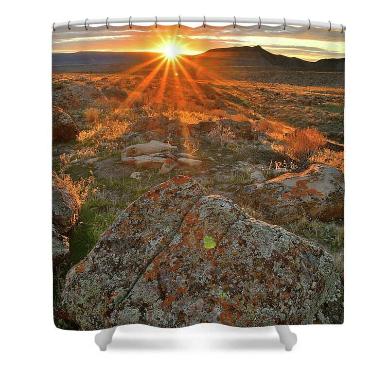 Book Cliffs Shower Curtain featuring the photograph Sunset Light on Book Cliff Boulders by Ray Mathis