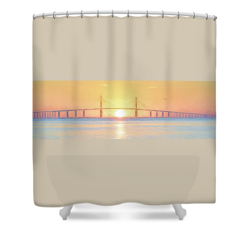 Sunshine Skyway Bridge Shower Curtain featuring the photograph Sunshine Skyway Bridge Sunrise Expression by Steven Sparks