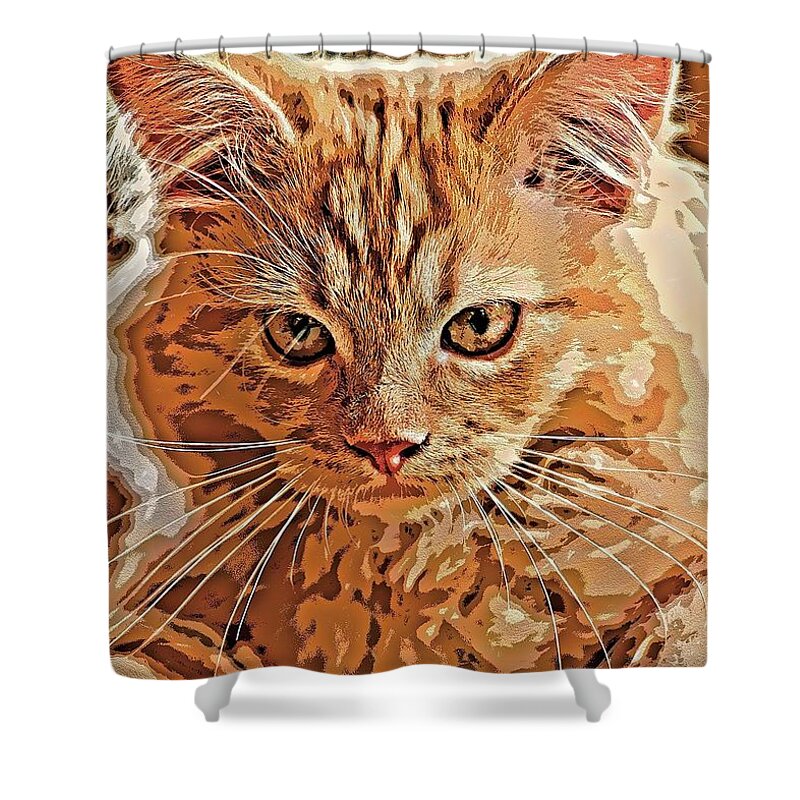 Super Duper Shower Curtain featuring the digital art Super Duper Cat Mixed Media Pink #1 by Don Northup