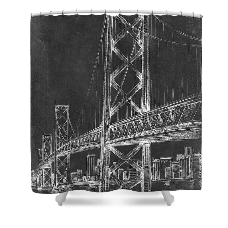 Landscapes Shower Curtain featuring the painting Suspension Bridge Blueprint II by Ethan Harper