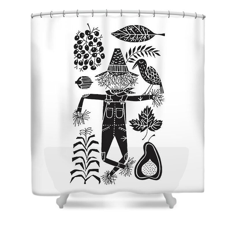 Acorn Shower Curtain featuring the drawing Symbols of Autumn #1 by CSA Images