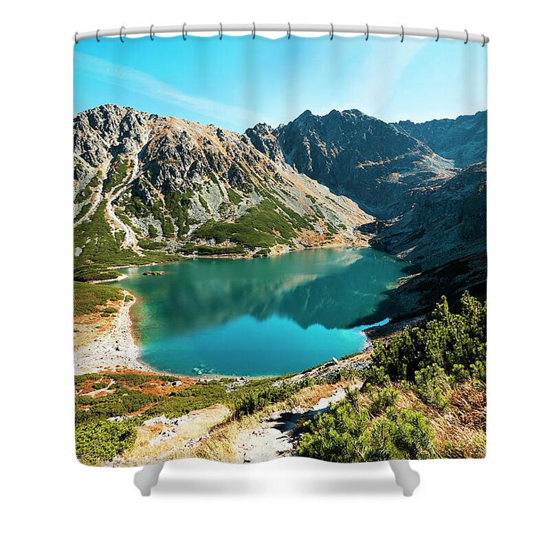 Scenics Shower Curtain featuring the photograph Tatra. Czarny Staw Gasienicowy #1 by Gosiek-b