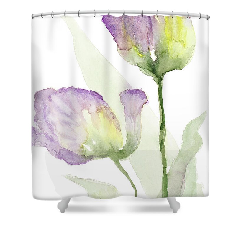 Teal Shower Curtain featuring the painting Teal And Lavender Tulips II by Lanie Loreth