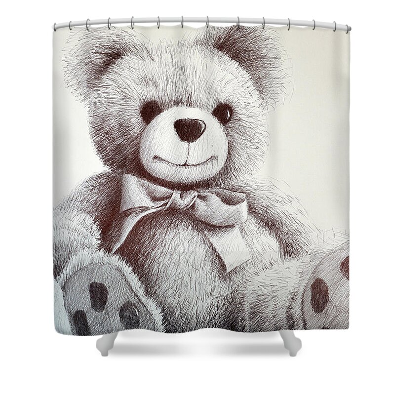 Teddy Bear Shower Curtain featuring the drawing Teddy by Rick Hansen