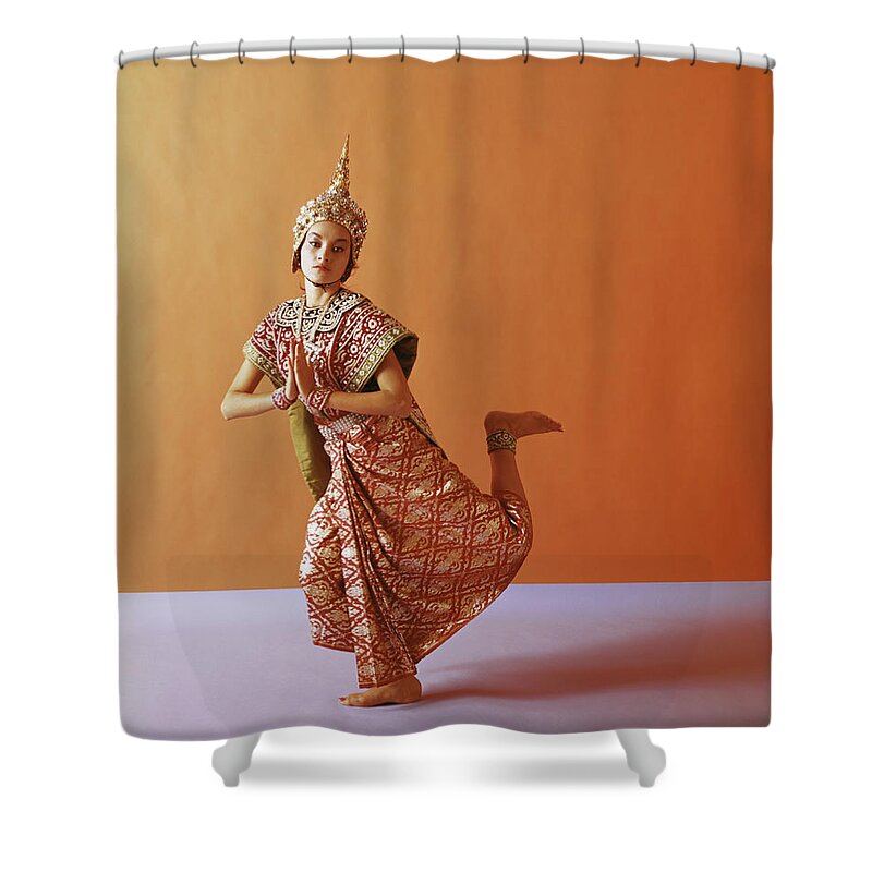 People Shower Curtain featuring the photograph Thai Woman Dancing In Traditional #1 by Tom Kelley Archive