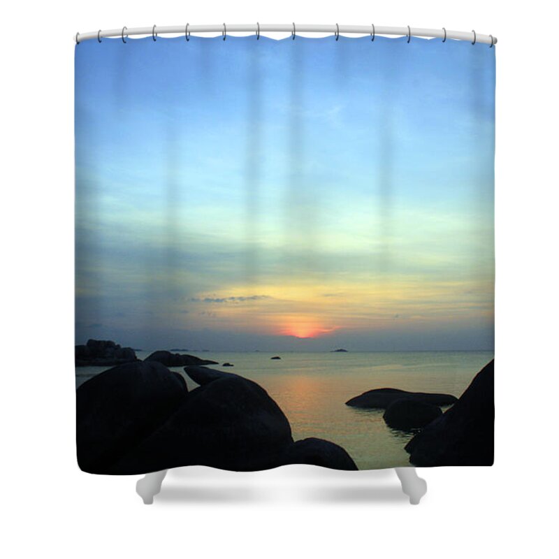 Blue Shower Curtain featuring the photograph The Beauty Of The Blue Sky On The Coust Of Indonesia #1 by Al Fathy
