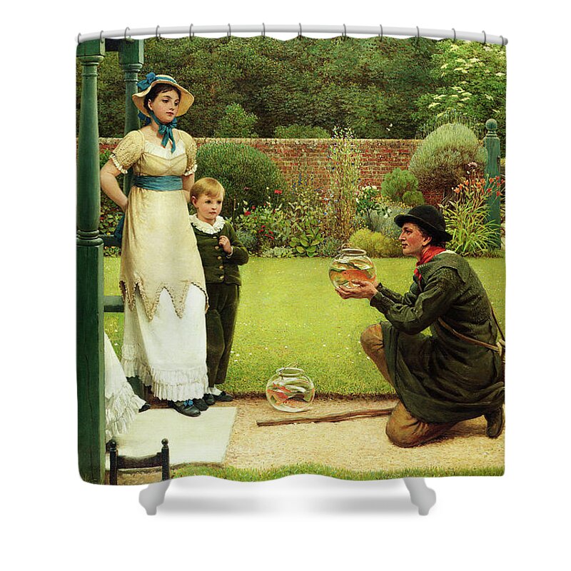 Painting Shower Curtain featuring the painting The Goldfish Seller #1 by Mountain Dreams