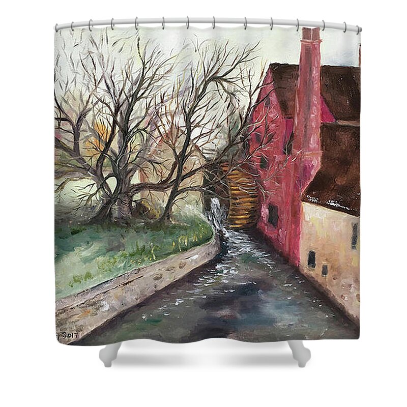 Castle Combe Shower Curtain featuring the painting The Water Wheel by Roxy Rich