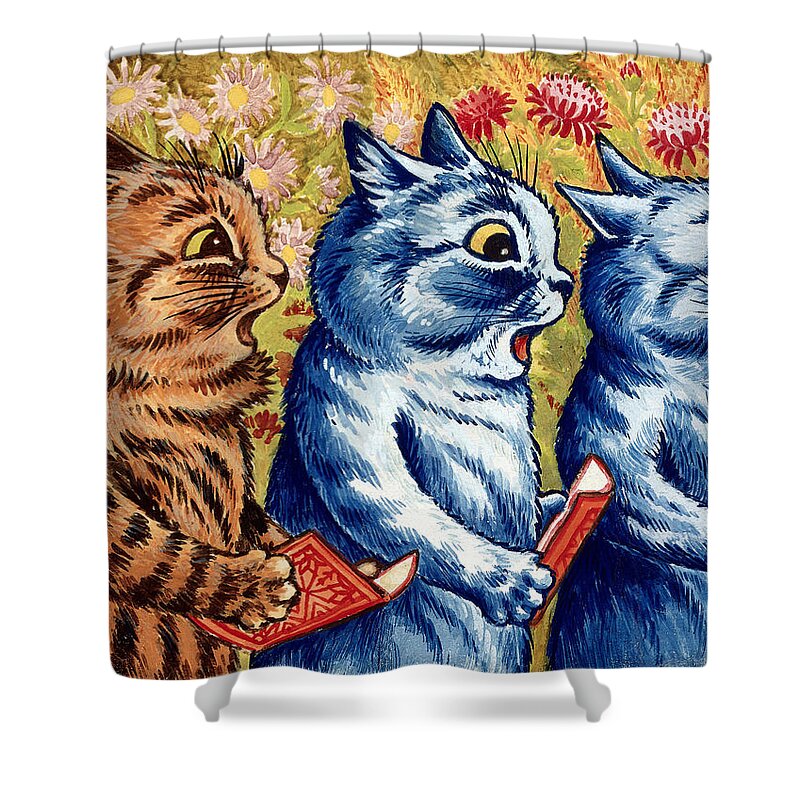 Cats Shower Curtain featuring the painting Three cats Singing #1 by Louis Wain