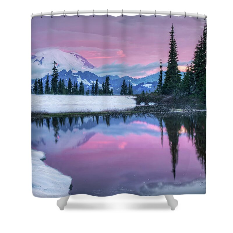 Tipsoo Lake Shower Curtain featuring the photograph Tipsoo Melt #1 by Judi Kubes