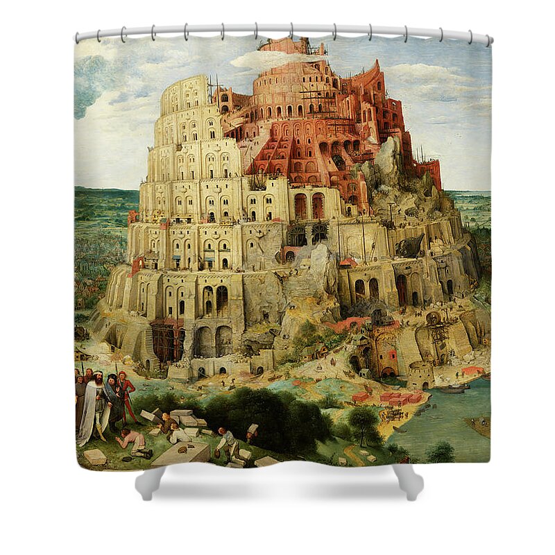 Pieter Bruegel The Elder. Tower Of Babel Shower Curtain featuring the painting Tower of Babel #2 by Pieter Bruegel the Elder