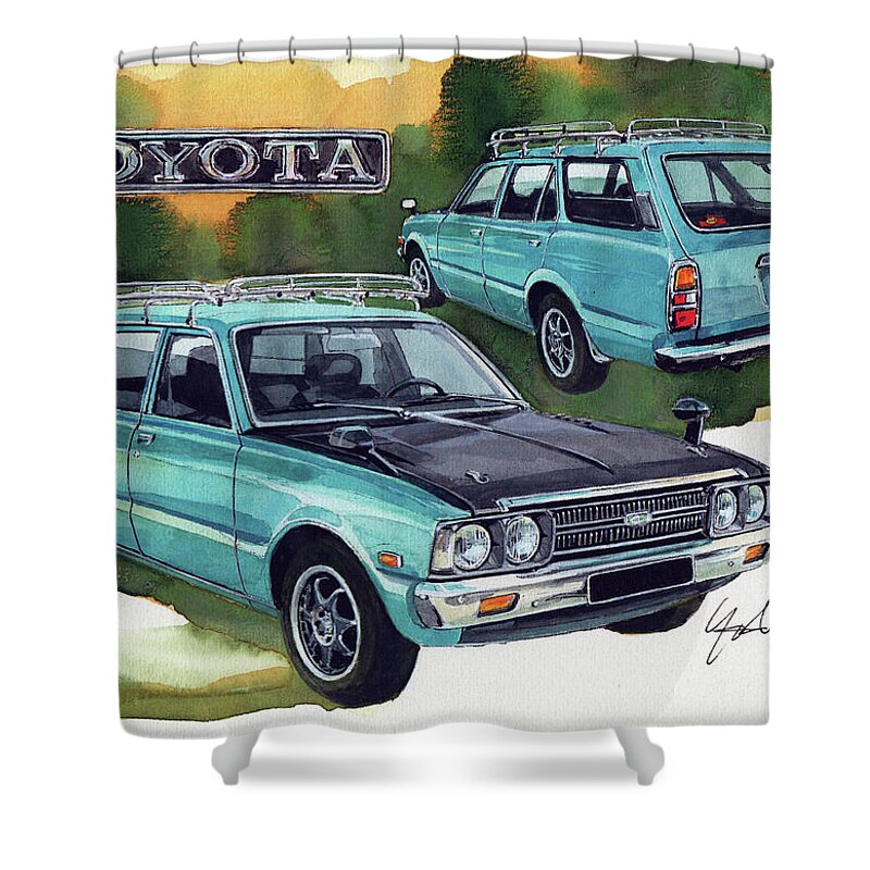 Toyota Shower Curtain featuring the painting Toyota Corona SW by Yoshiharu Miyakawa