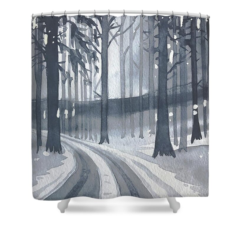 Snow Scenes In Watercolors Shower Curtains
