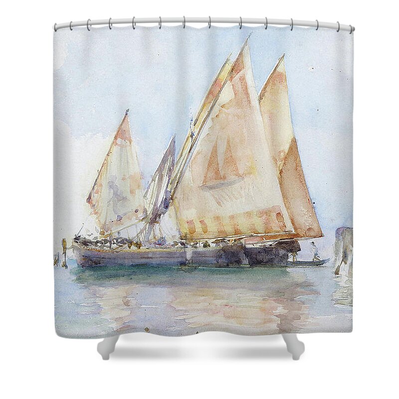 Henry Scott Tuke Shower Curtain featuring the painting Venetian Sails by Henry Scott Tuke