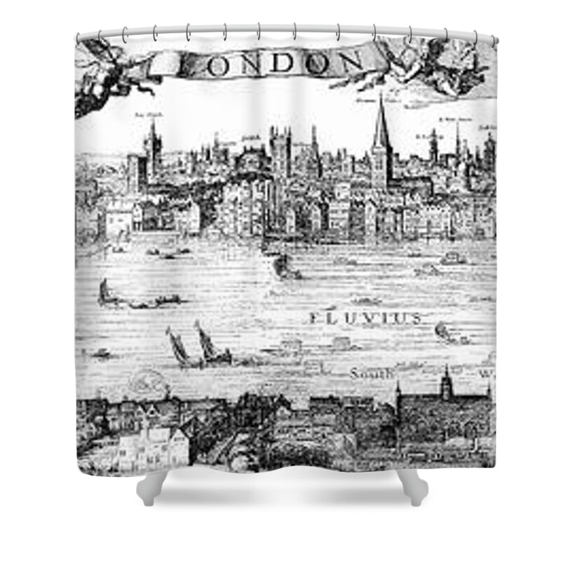River Shower Curtain featuring the photograph Visscher print of London and the River Thames #1 by Rod Jones