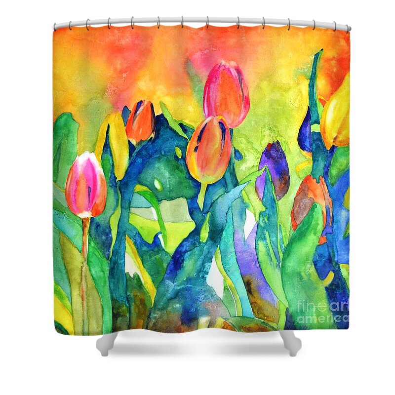 Tulips Shower Curtain featuring the painting Welcome Spring #1 #1 by Betty M M Wong