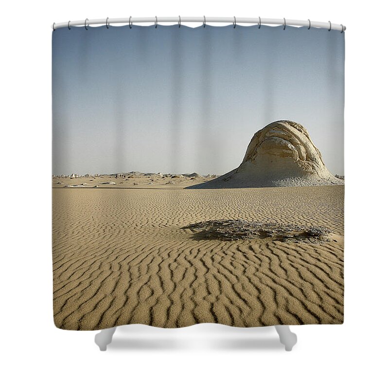 Tranquility Shower Curtain featuring the photograph White Desert, Egypt #1 by Photography Taken By Ivan Dupont