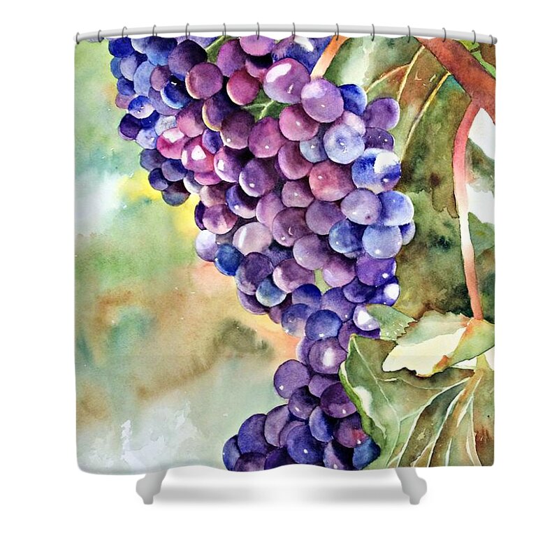Grapes Shower Curtain featuring the painting Wine on the Vine #1 by Beth Fontenot